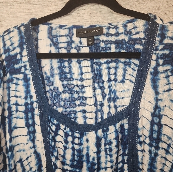 Lane Bryant 22 Square Neck Tie-dye Crochet Trim Blue White - Picture 4 of 8